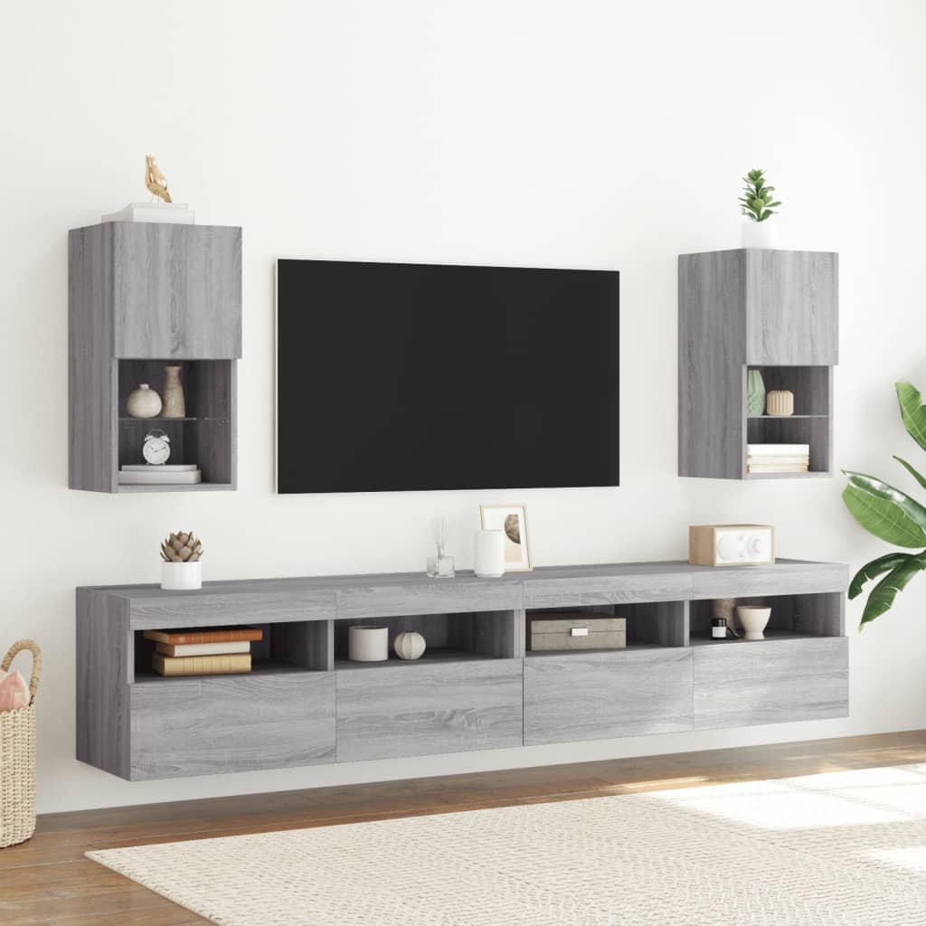 vidaXL TV Cabinet with LED Lights Grey Sonoma 30.5x30x60 cm