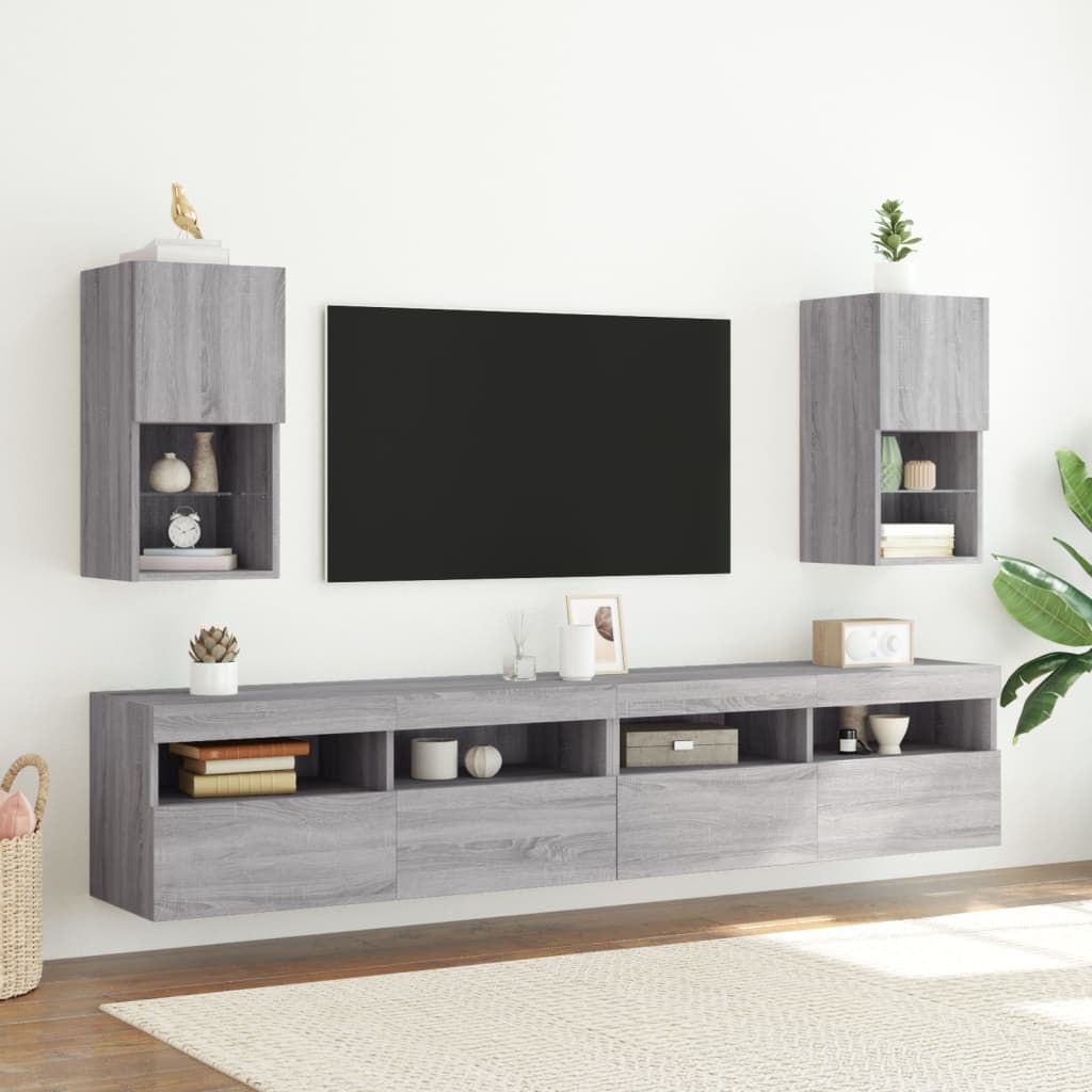 2 Piece TV Cabinet Set with LED Lights Grey Sonoma 30,5x30x60 cm
