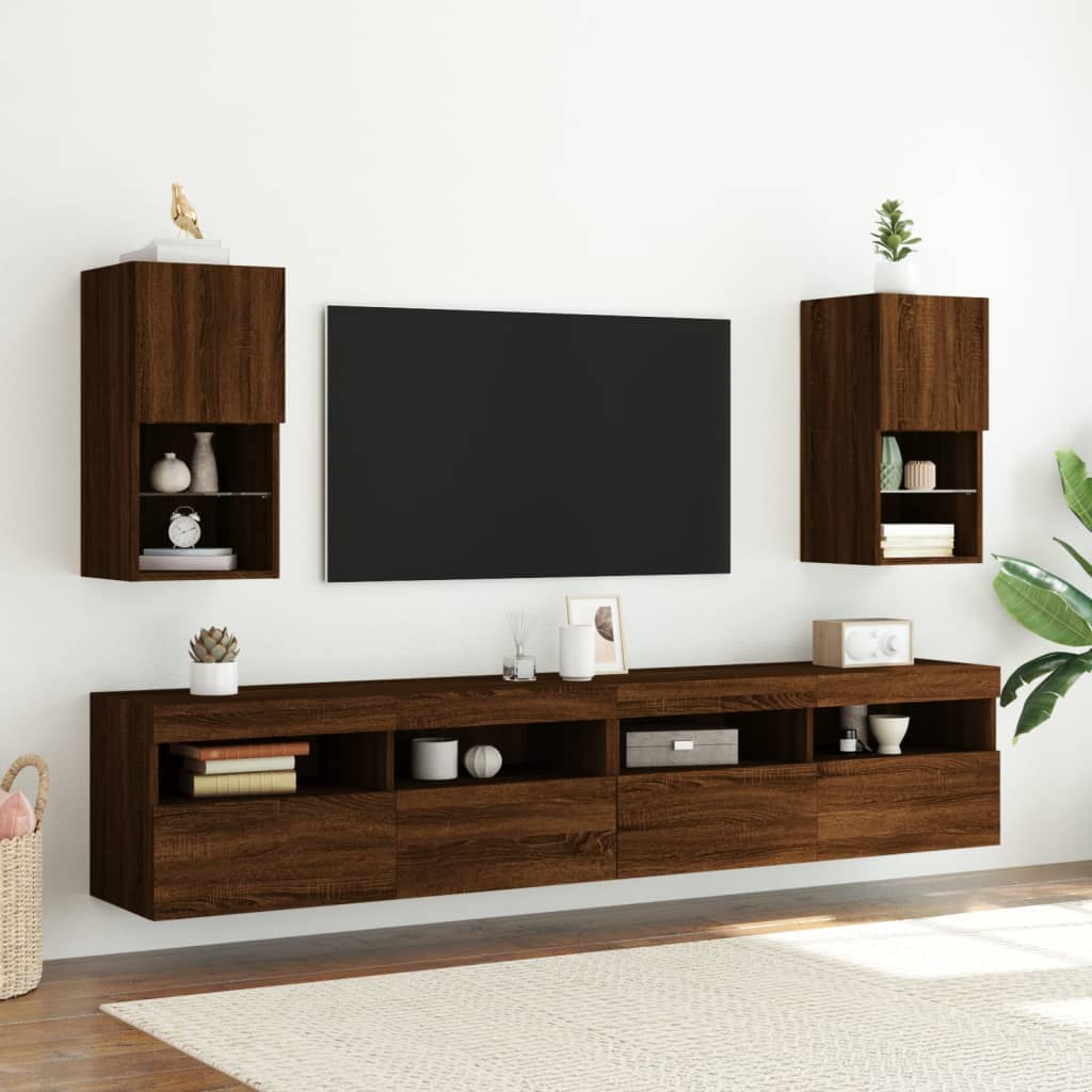 vidaXL TV Cabinet with LED Lights Brown Oak 30.5x30x60 cm