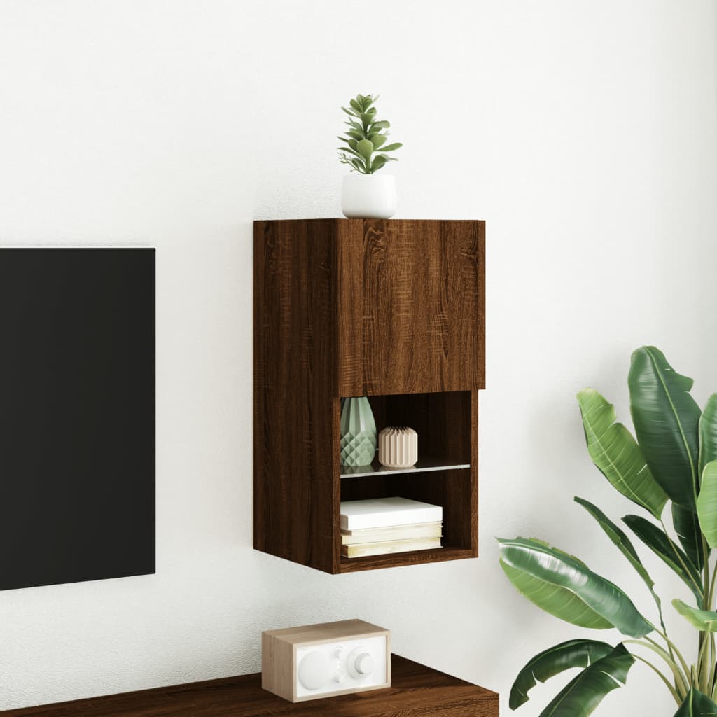 vidaXL TV Cabinet with LED Lights Brown Oak 30.5x30x60 cm