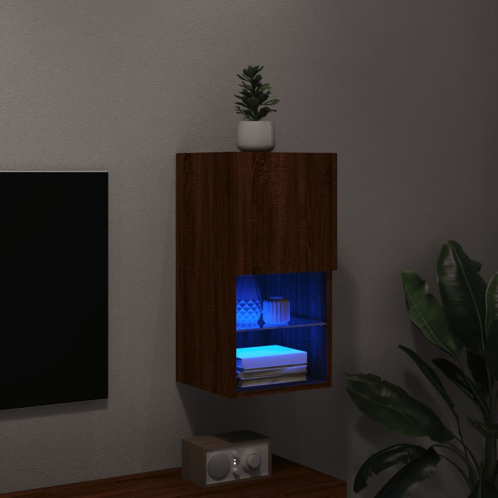 vidaXL TV Cabinet with LED Lights Brown Oak 30.5x30x60 cm