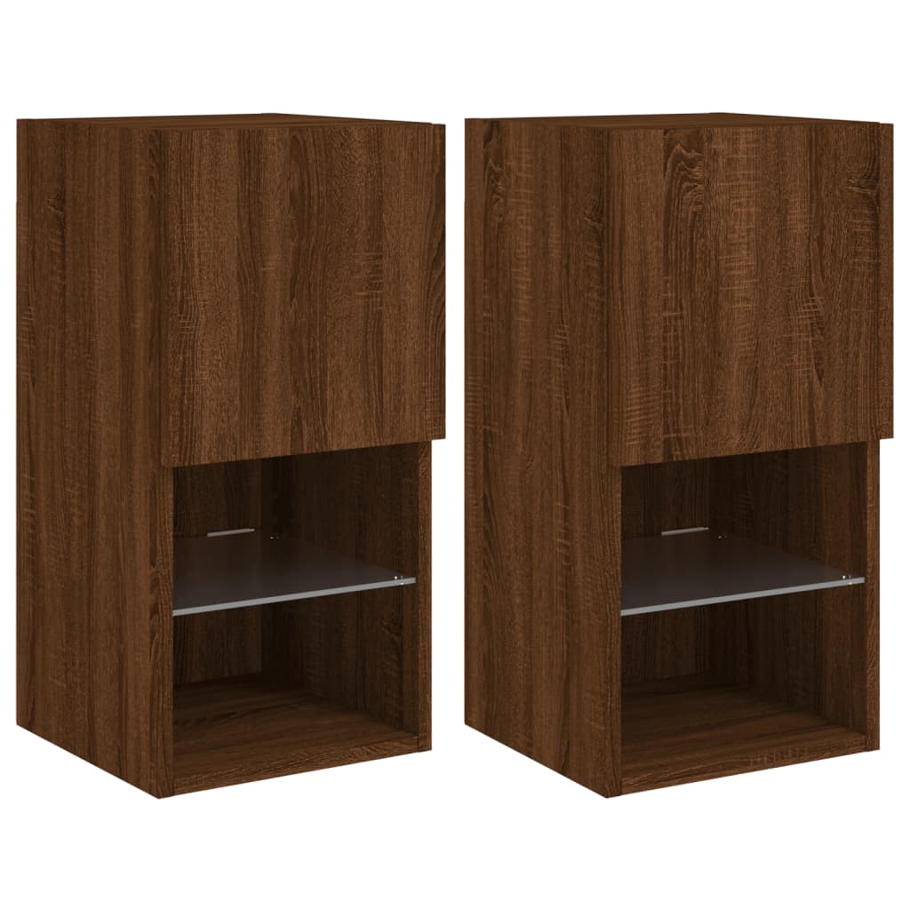 vidaXL TV Cabinets with LED Lights 2 pcs Brown Oak 30.5x30x60 cm