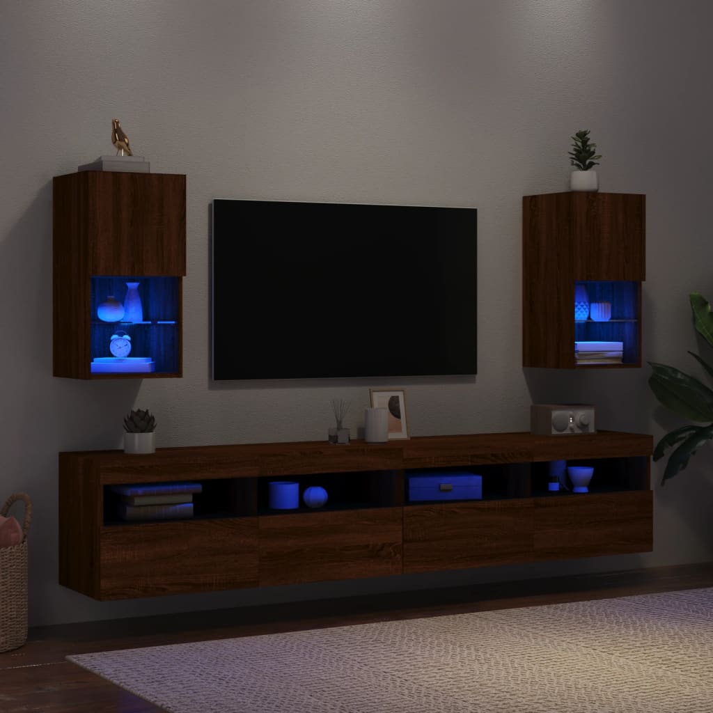 vidaXL TV Cabinets with LED Lights 2 pcs Brown Oak 30.5x30x60 cm