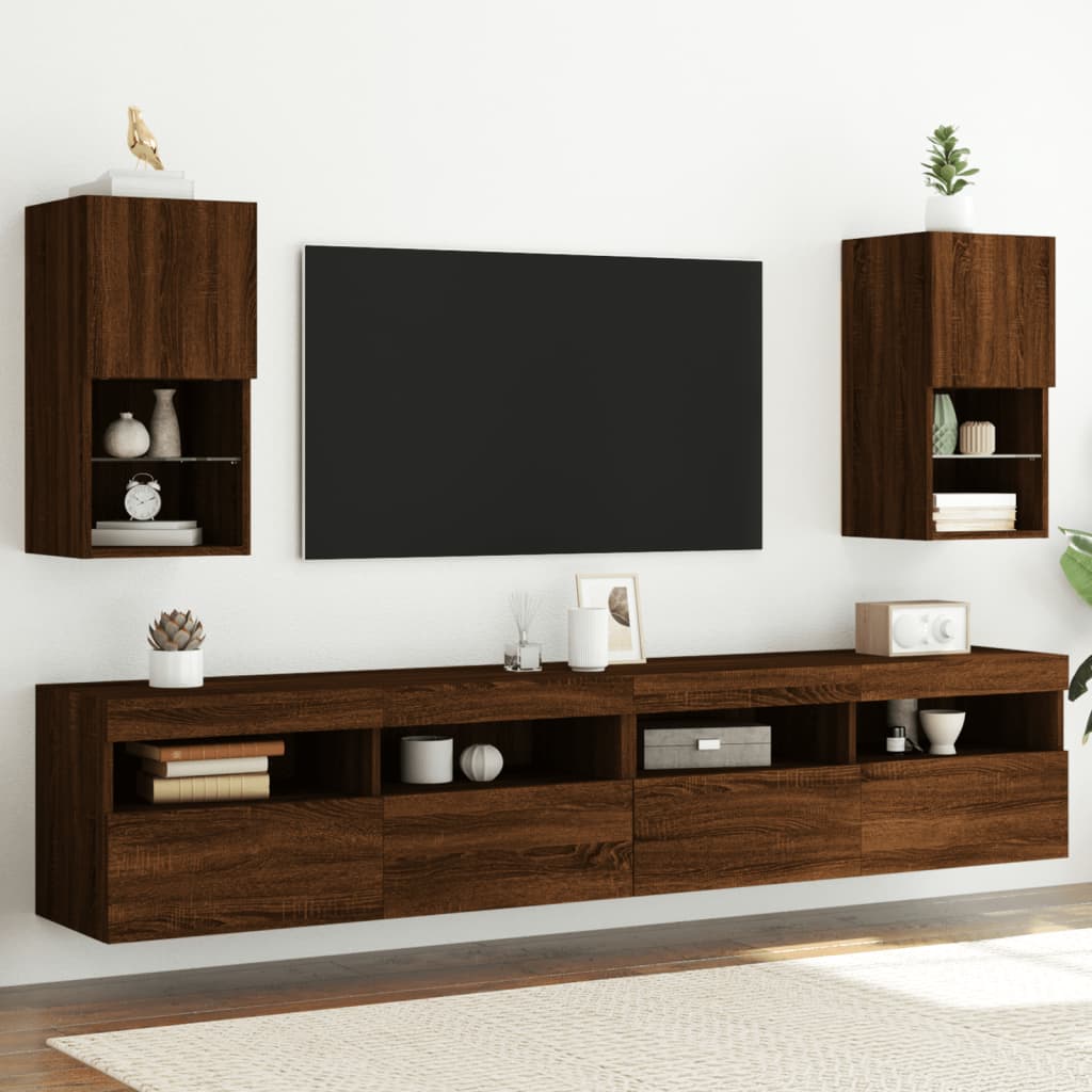 vidaXL TV Cabinets with LED Lights 2 pcs Brown Oak 30.5x30x60 cm