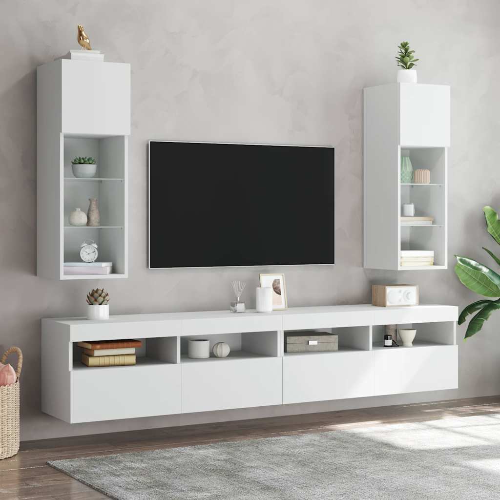 TV Cabinet with LED Lights White 30,5x30x90 cm