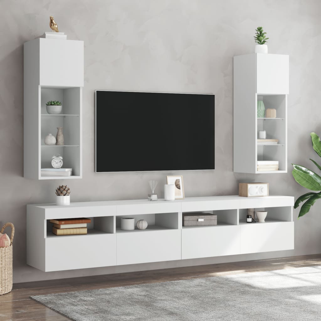 vidaXL TV Cabinets with LED Lights 2 pcs White 30.5x30x90 cm