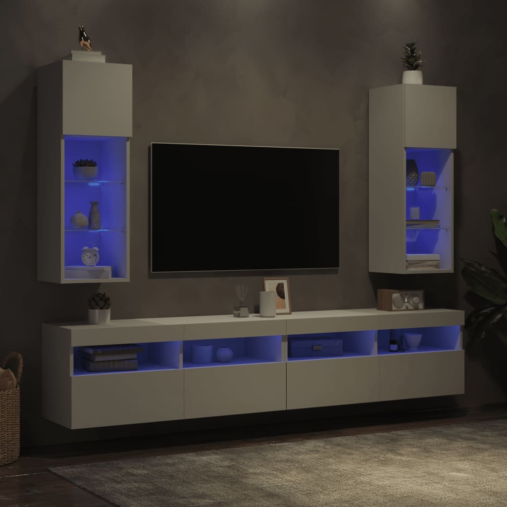 vidaXL TV Cabinets with LED Lights 2 pcs White 30.5x30x90 cm