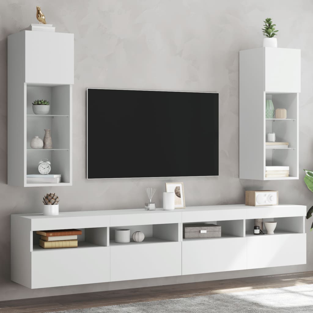 vidaXL TV Cabinets with LED Lights 2 pcs White 30.5x30x90 cm