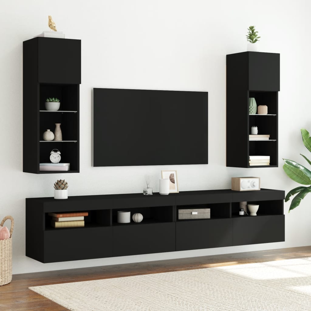 vidaXL TV Cabinet with LED Lights Black 30.5x30x90 cm