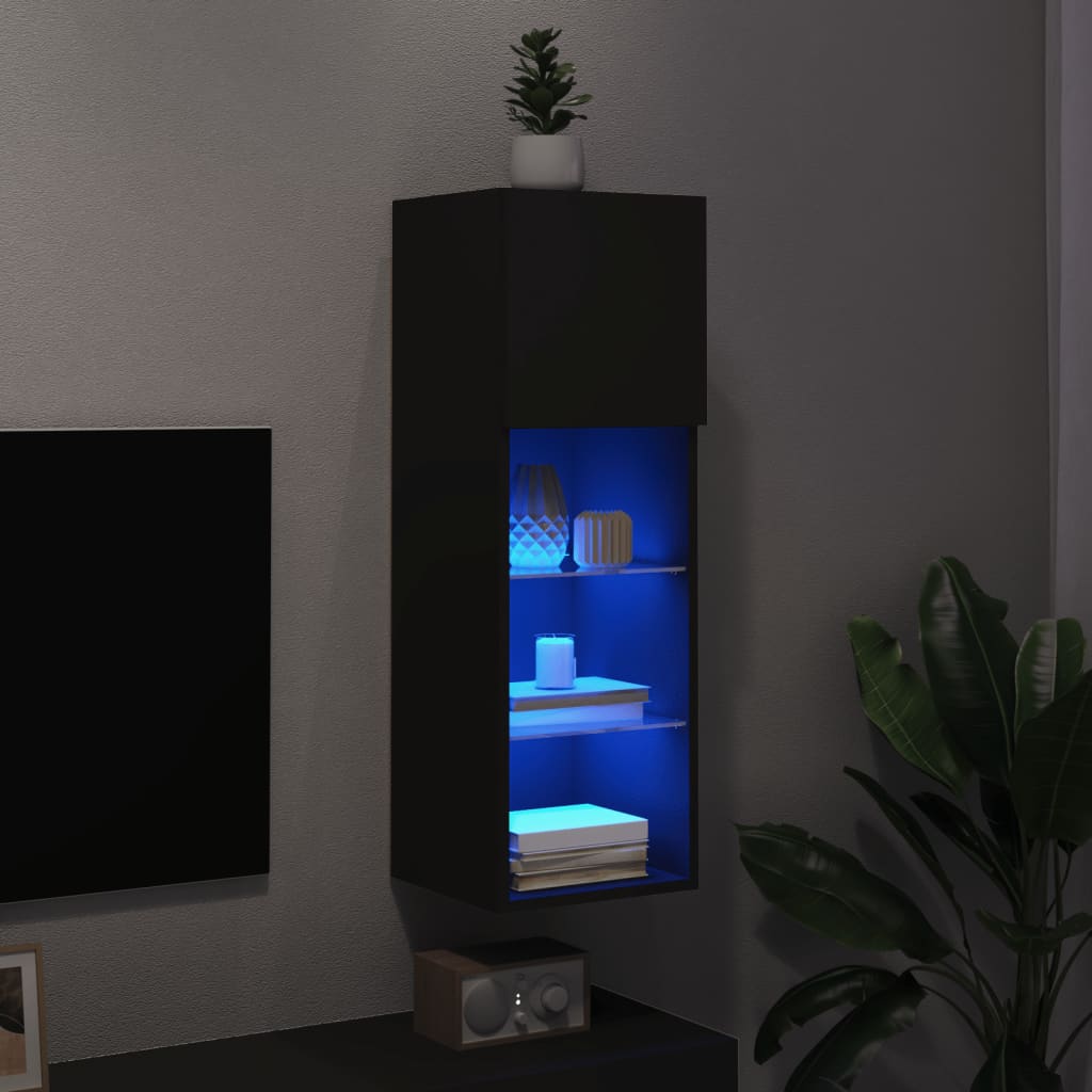 vidaXL TV Cabinet with LED Lights Black 30.5x30x90 cm