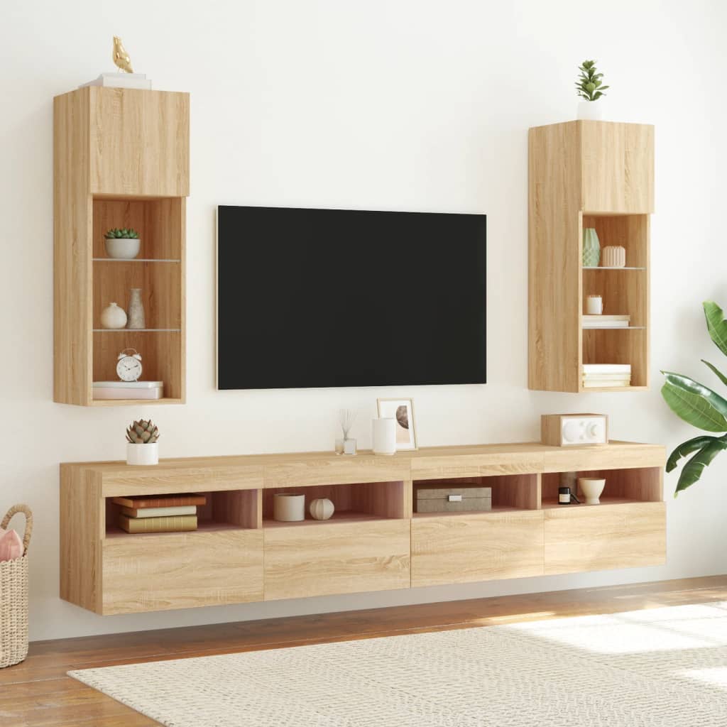 TV Cabinet with LED Lights Sonoma Oak 30,5x30x90 cm