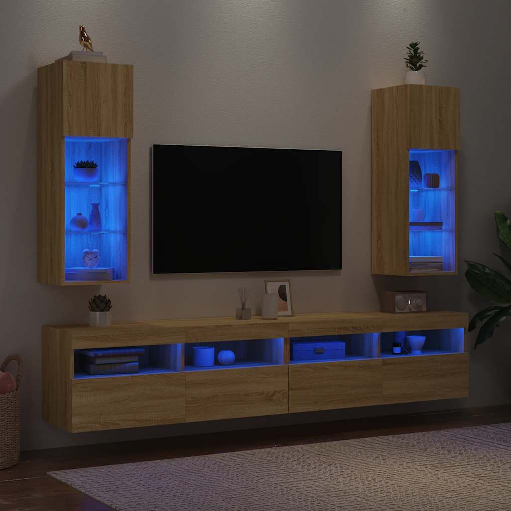2 Piece TV Cabinet Set with LED Lights Sonoma Oak 30,5x30x90 cm