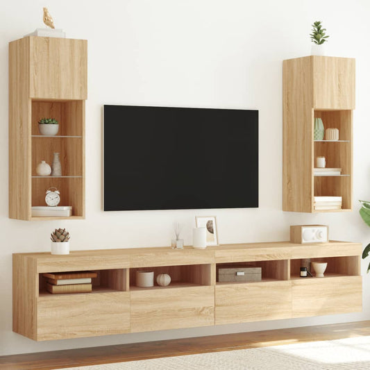 vidaXL TV Cabinets with LED Lights 2 pcs Sonoma Oak 30.5x30x90 cm