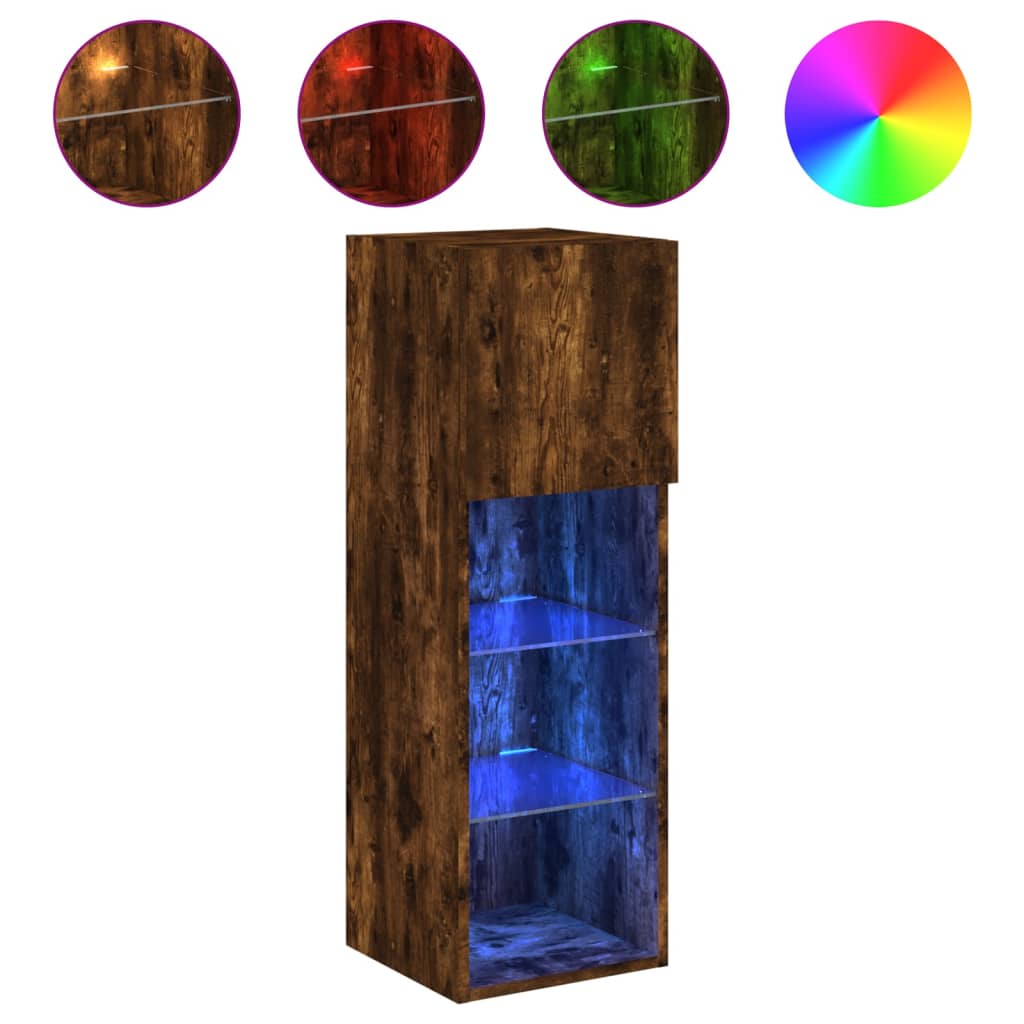TV Cabinet with LED Lights Smoked Oak 30,5x30x90 cm