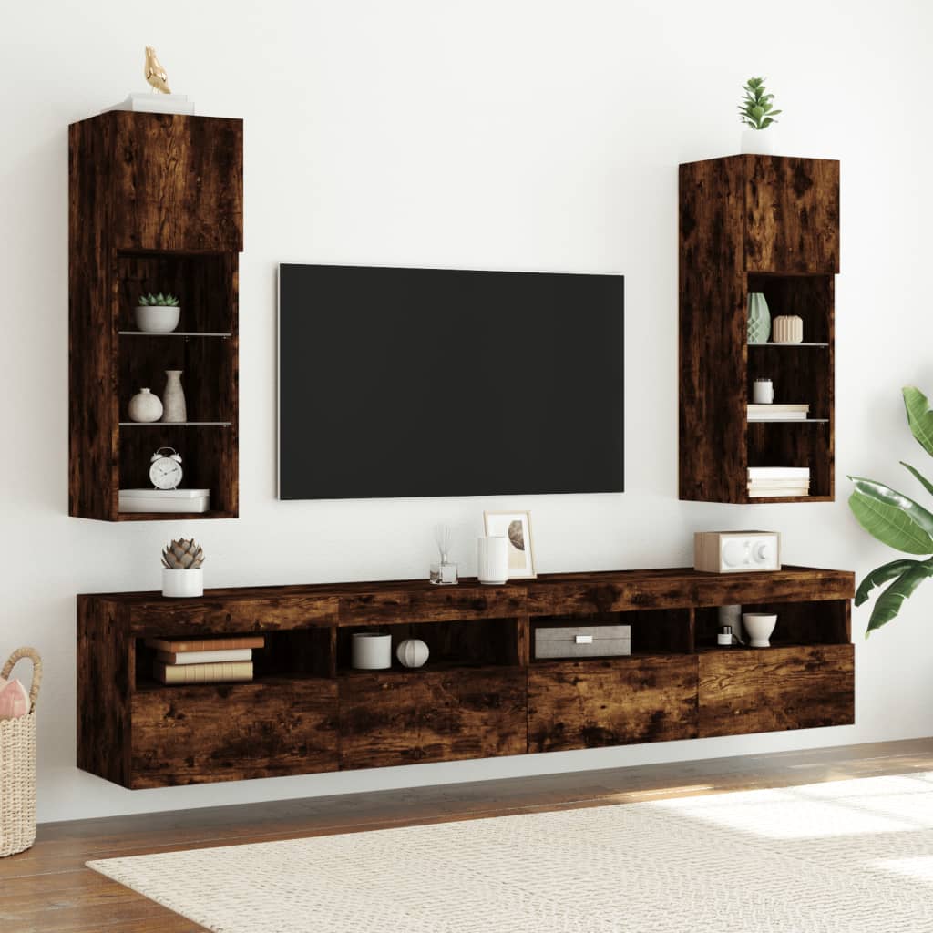 TV Cabinet with LED Lights Smoked Oak 30,5x30x90 cm