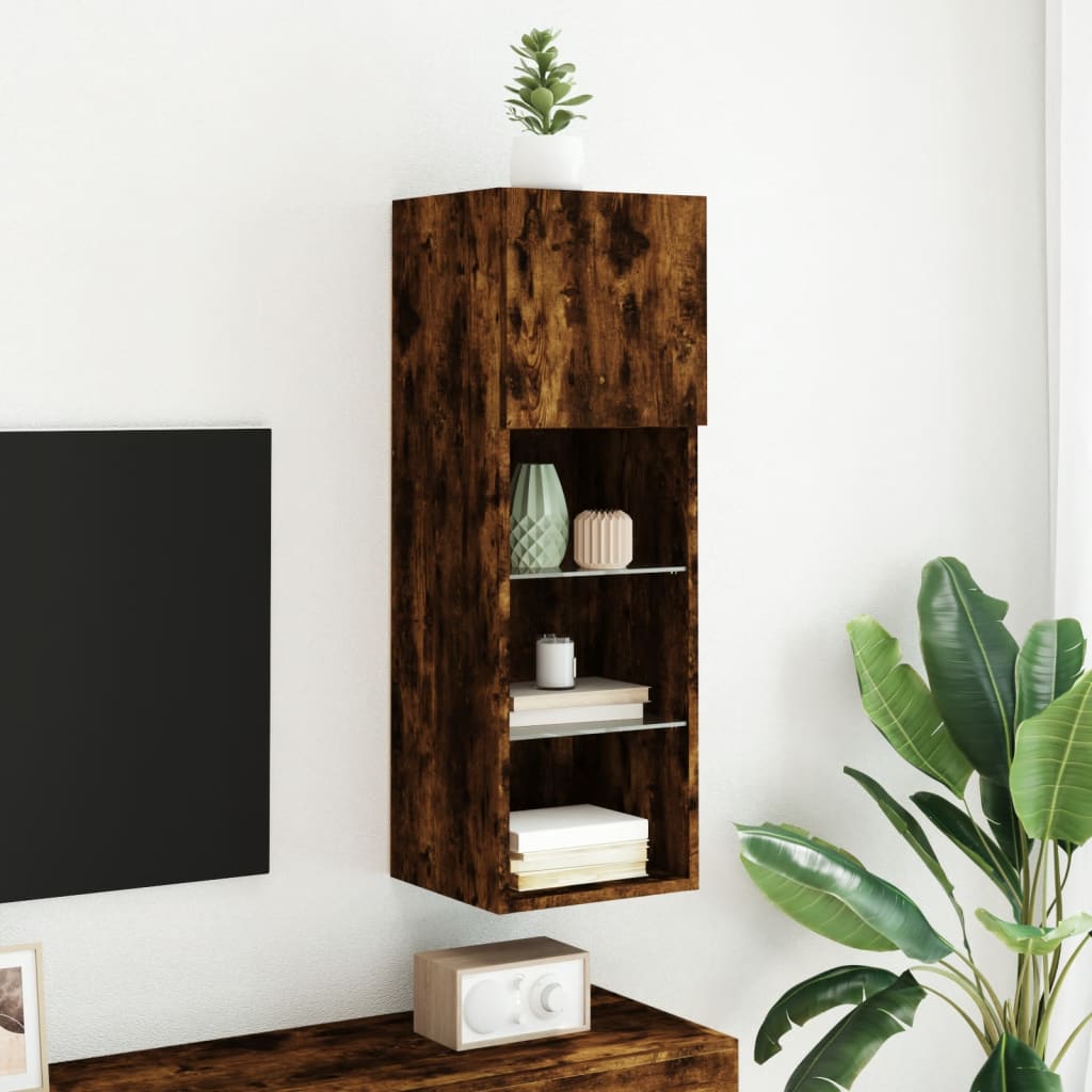 vidaXL TV Cabinet with LED Lights Smoked Oak 30.5x30x90 cm