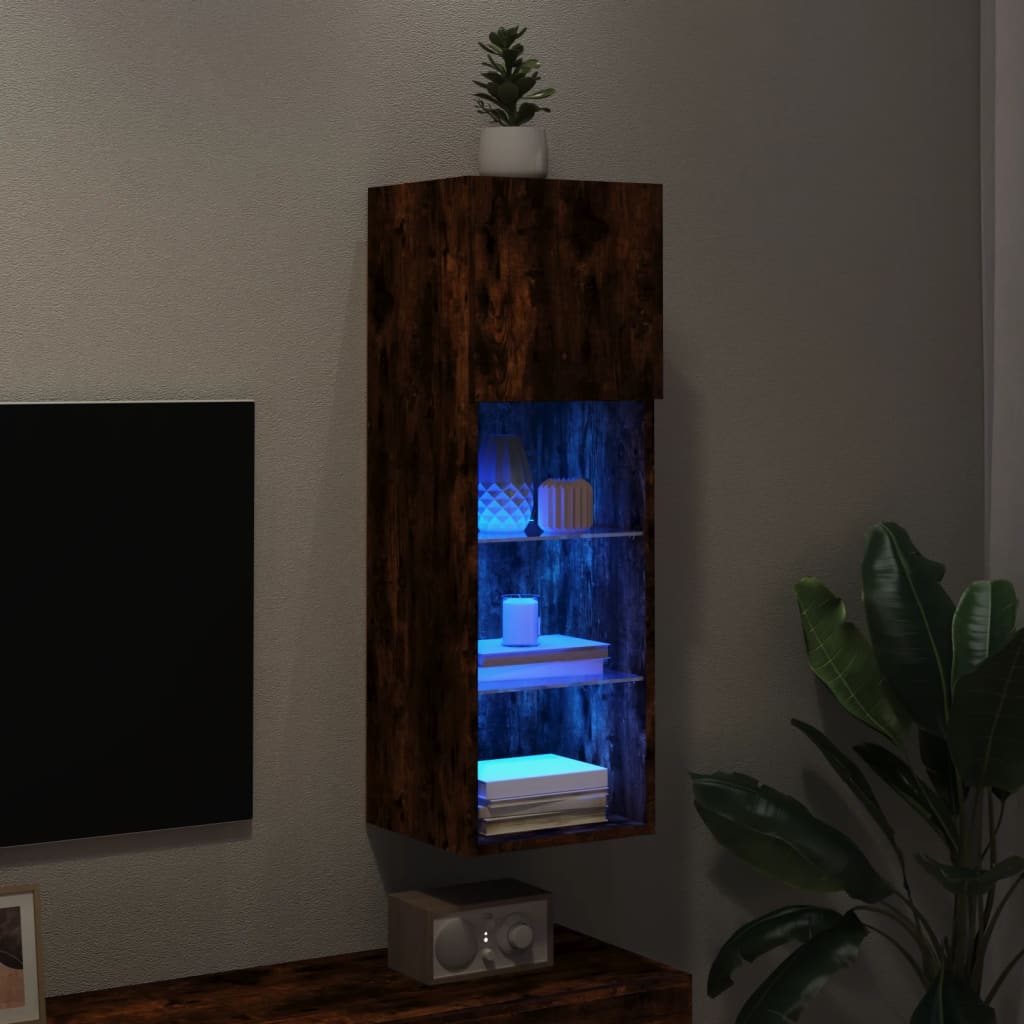 vidaXL TV Cabinet with LED Lights Smoked Oak 30.5x30x90 cm