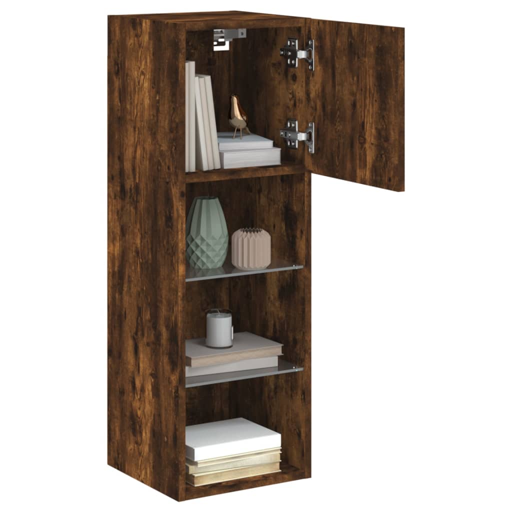TV Cabinet with LED Lights Smoked Oak 30,5x30x90 cm