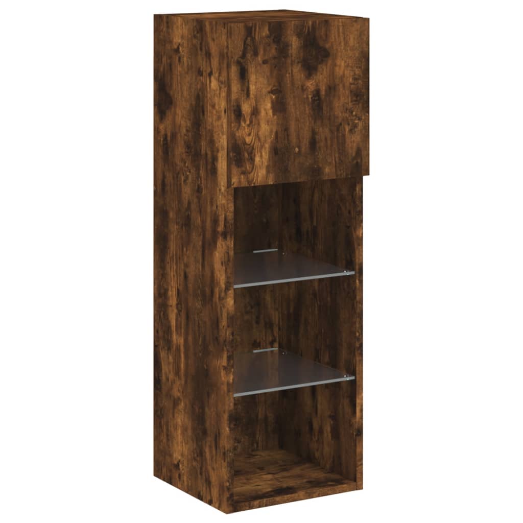 TV Cabinet with LED Lights Smoked Oak 30,5x30x90 cm