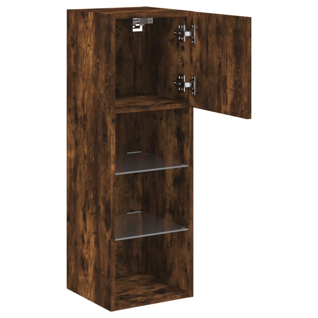 TV Cabinet with LED Lights Smoked Oak 30,5x30x90 cm