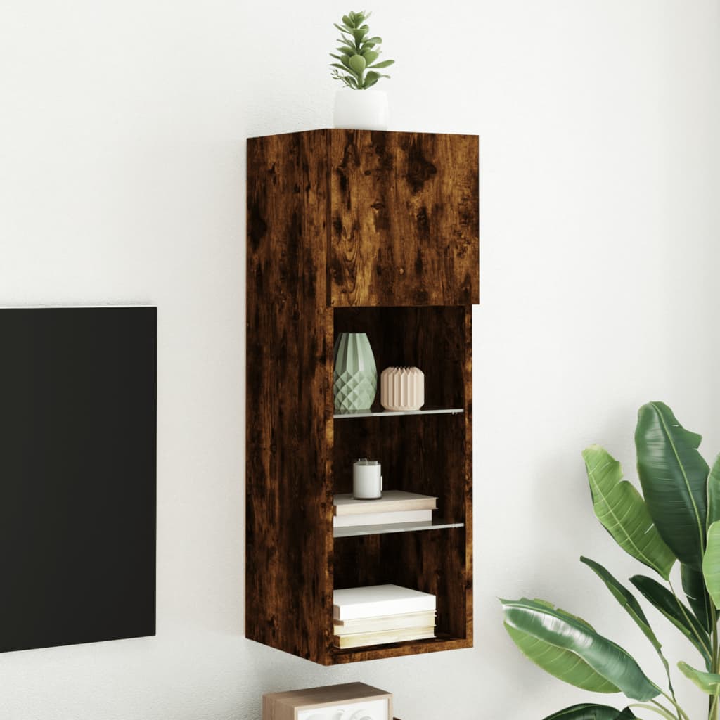 TV Cabinet with LED Lights Smoked Oak 30,5x30x90 cm