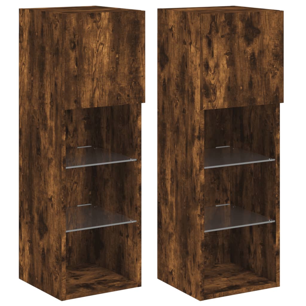 2 Piece TV Cabinet Set with LED Lights Smoked Oak 30,5x30x90 cm
