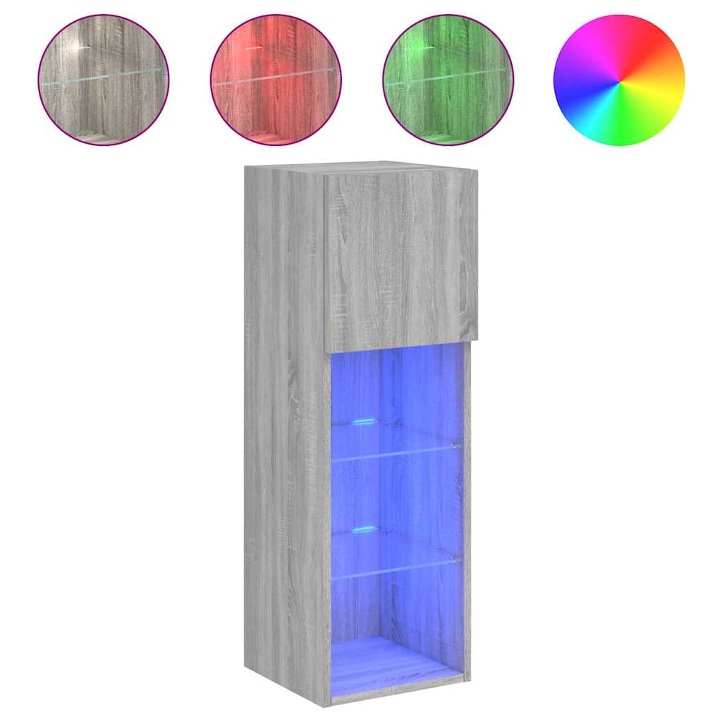 TV Cabinet with LED Lights Grey Sonoma 30,5x30x90 cm