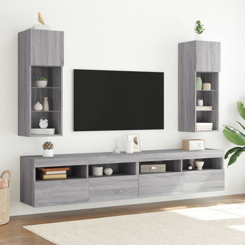 vidaXL TV Cabinet with LED Lights Grey Sonoma 30.5x30x90 cm