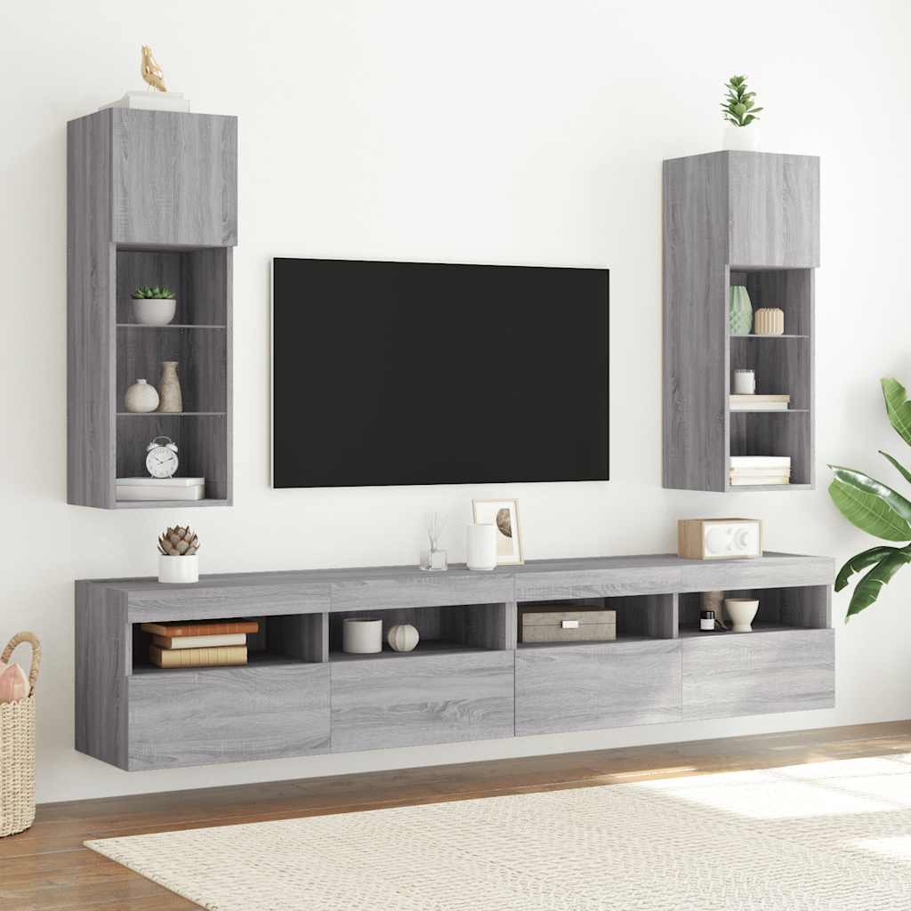 TV Cabinet with LED Lights Grey Sonoma 30,5x30x90 cm