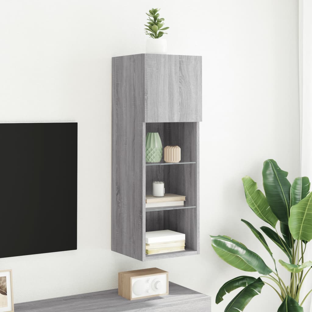 vidaXL TV Cabinet with LED Lights Grey Sonoma 30.5x30x90 cm