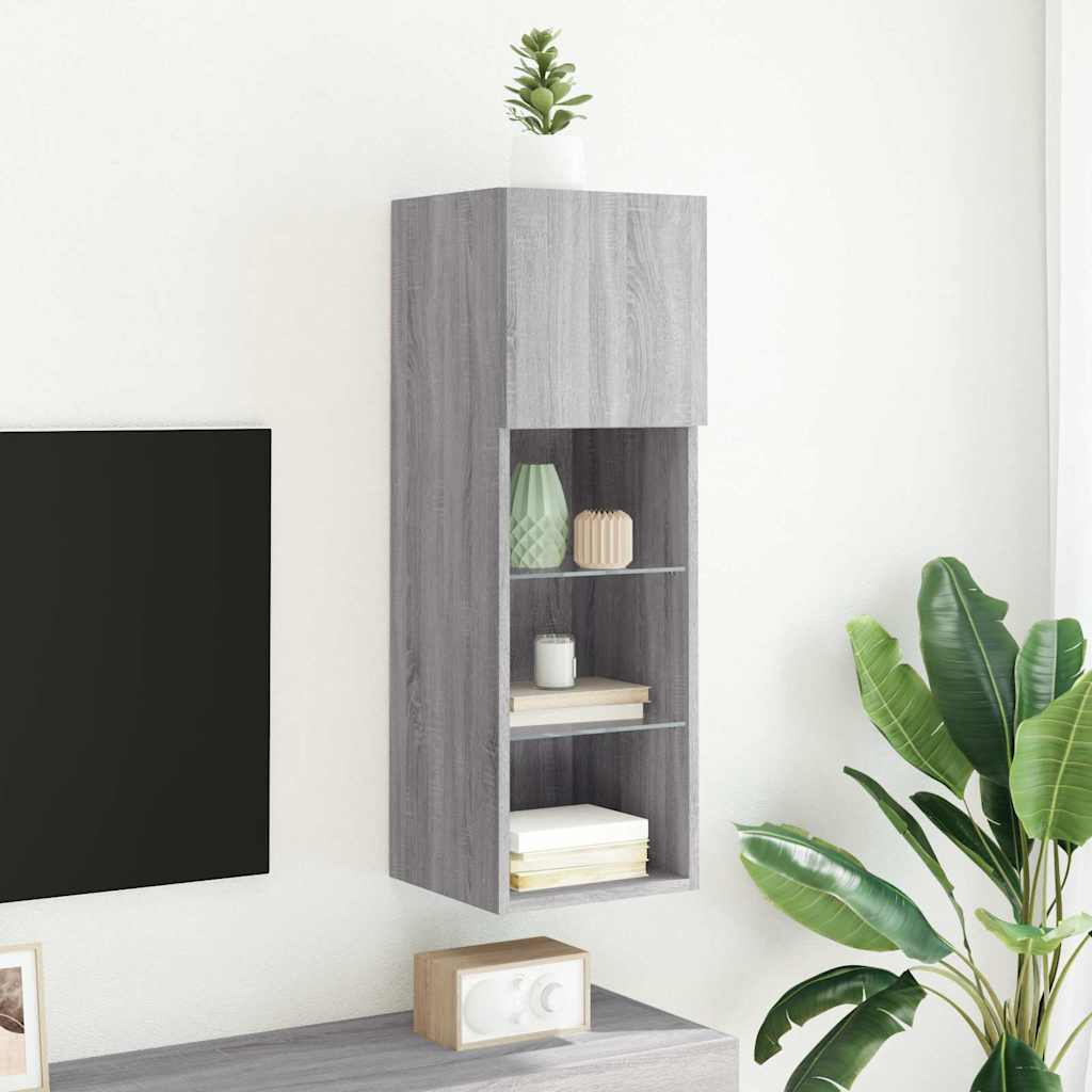 TV Cabinet with LED Lights Grey Sonoma 30,5x30x90 cm