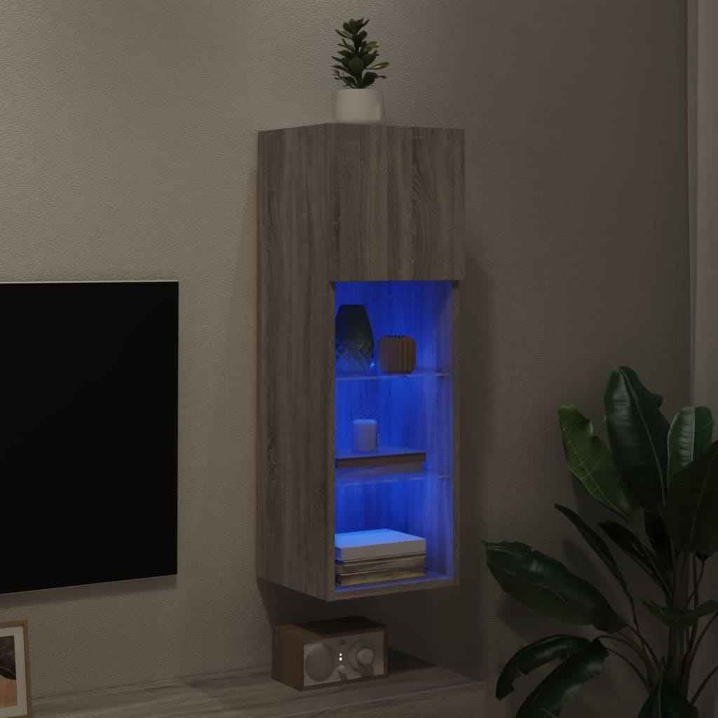 vidaXL TV Cabinet with LED Lights Grey Sonoma 30.5x30x90 cm