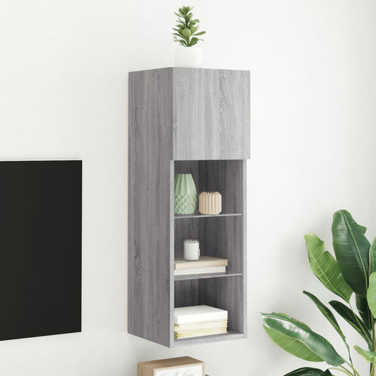 vidaXL TV Cabinet with LED Lights Grey Sonoma 30.5x30x90 cm