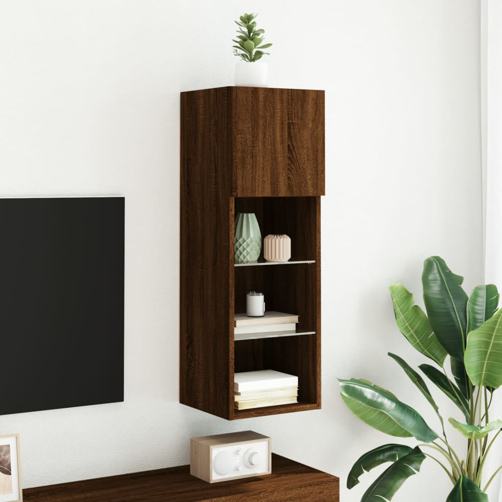 vidaXL TV Cabinet with LED Lights Brown Oak 30.5x30x90 cm