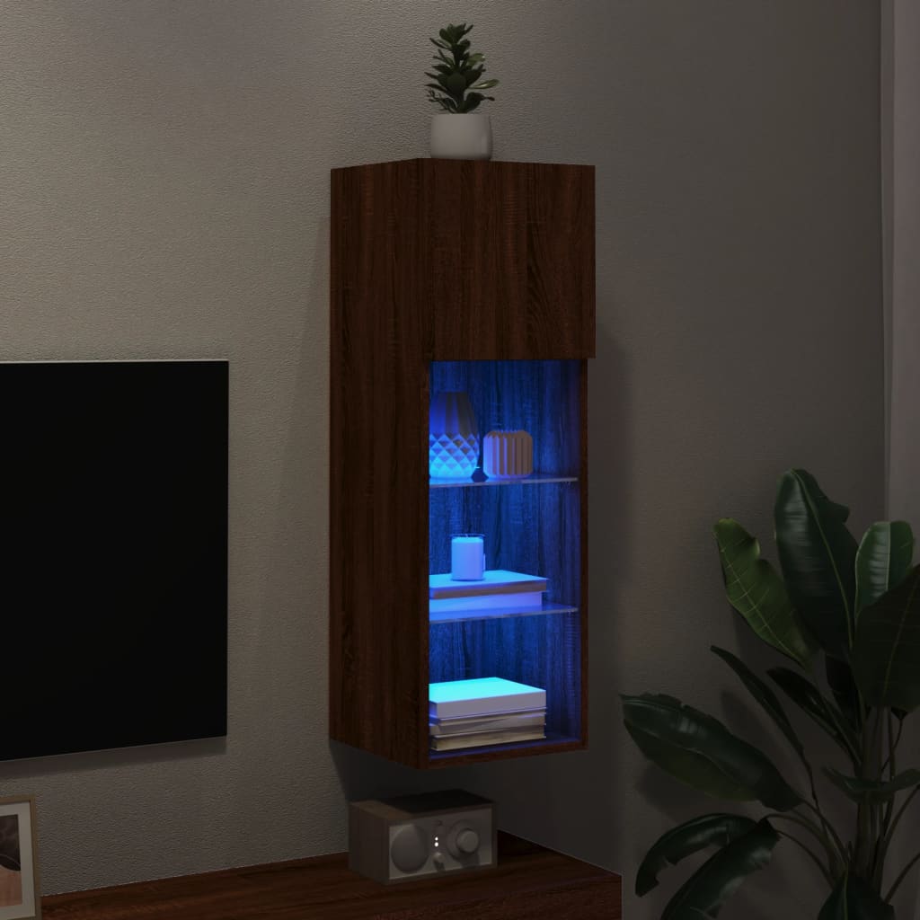 vidaXL TV Cabinet with LED Lights Brown Oak 30.5x30x90 cm