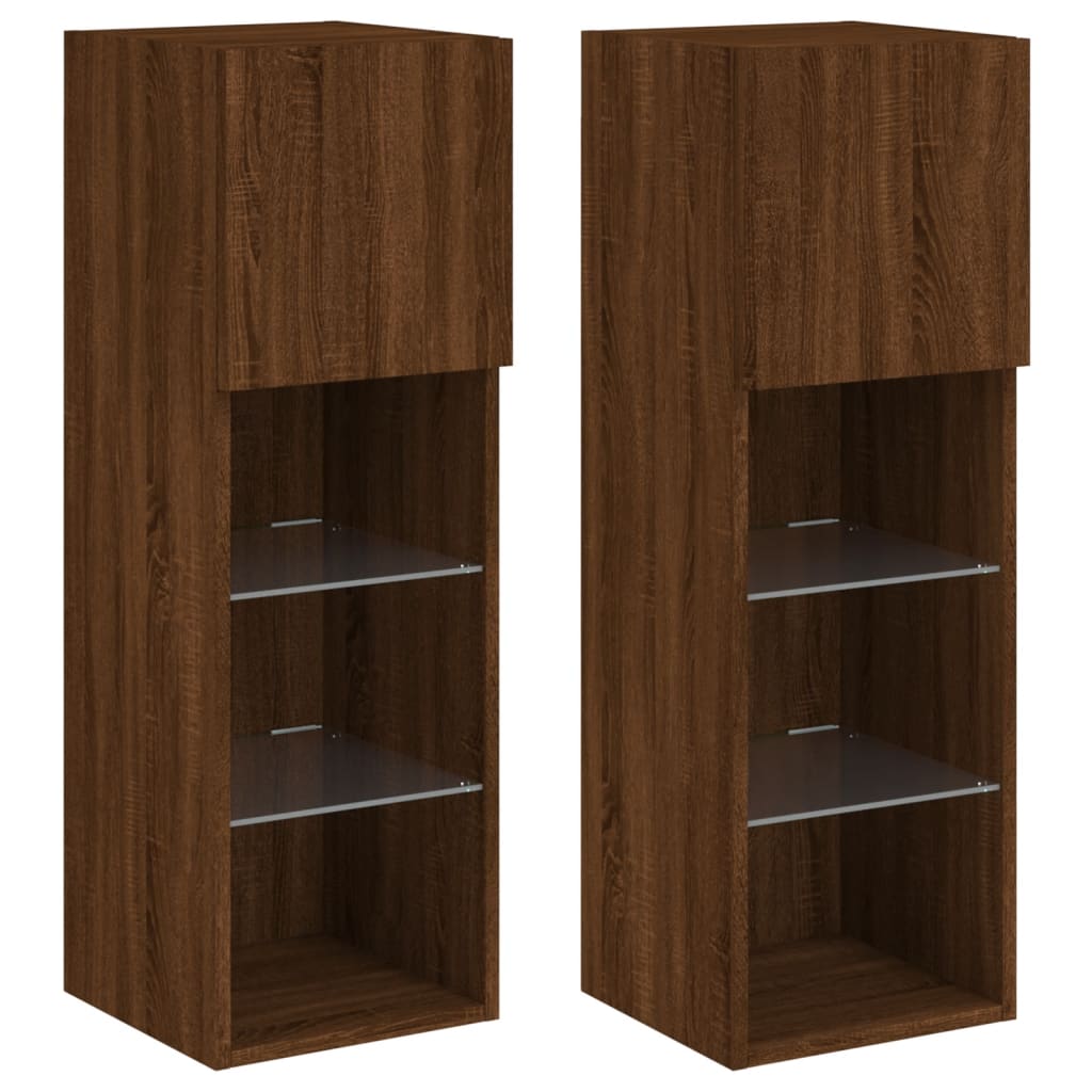 vidaXL TV Cabinets with LED Lights 2 pcs Brown Oak 30.5x30x90 cm