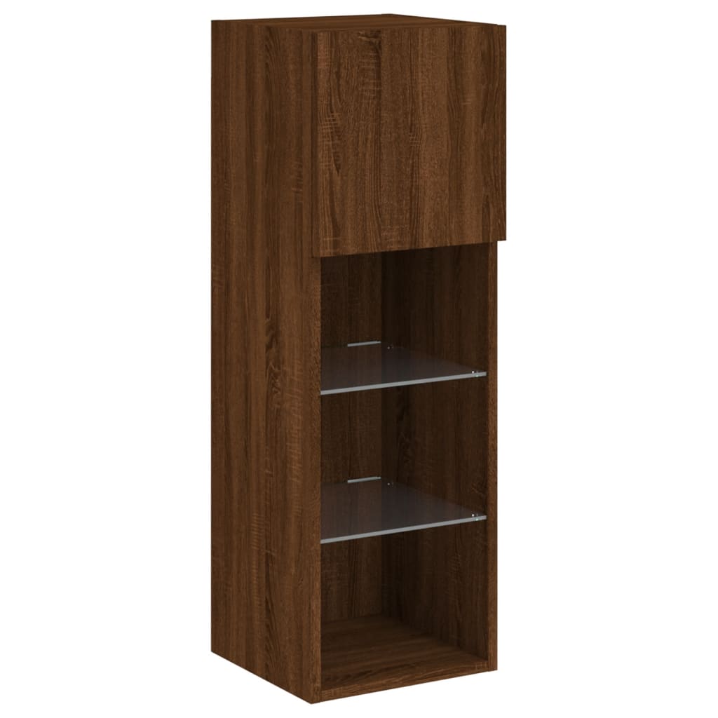 vidaXL TV Cabinets with LED Lights 2 pcs Brown Oak 30.5x30x90 cm