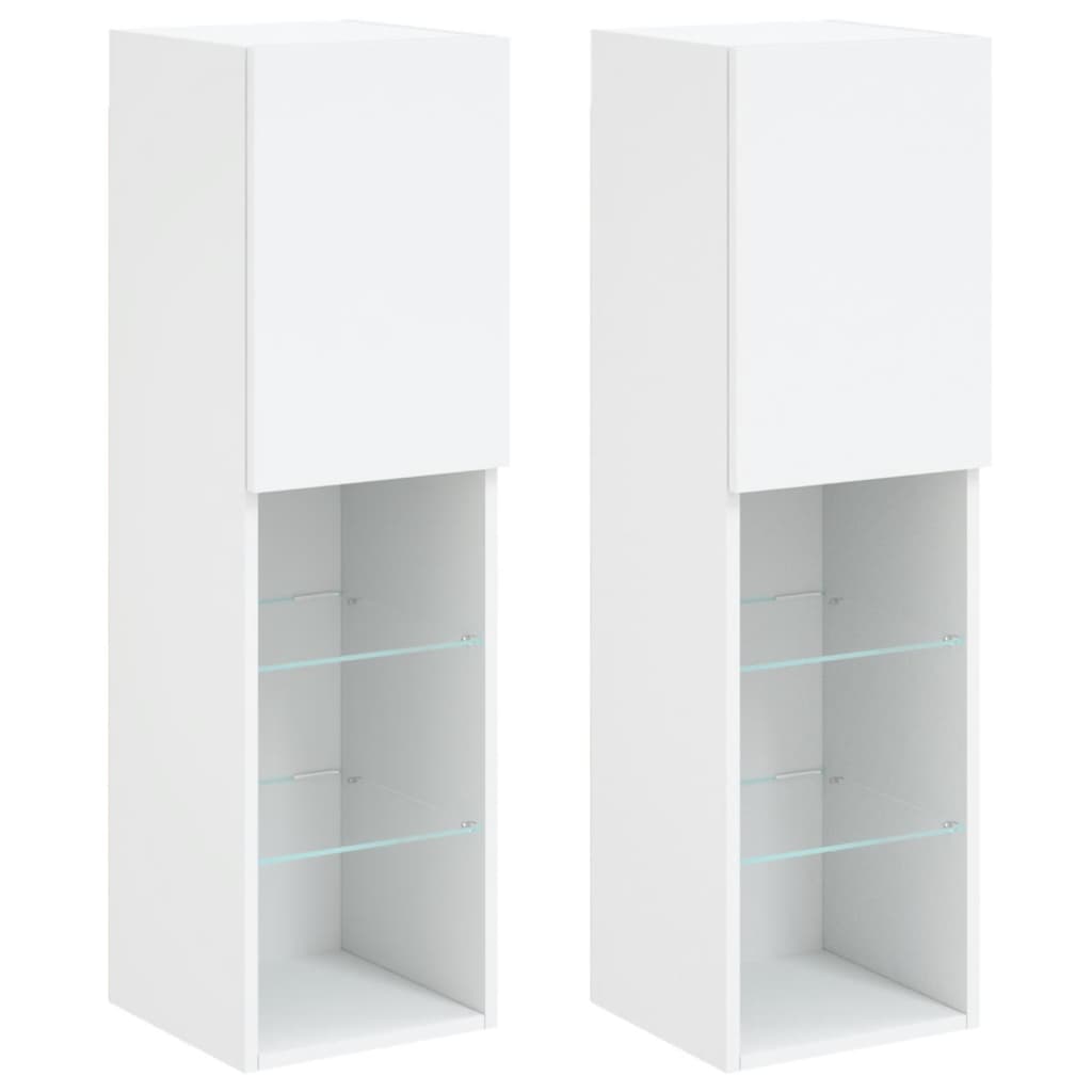 vidaXL TV Cabinets with LED Lights 2 pcs White 30.5x30x102 cm