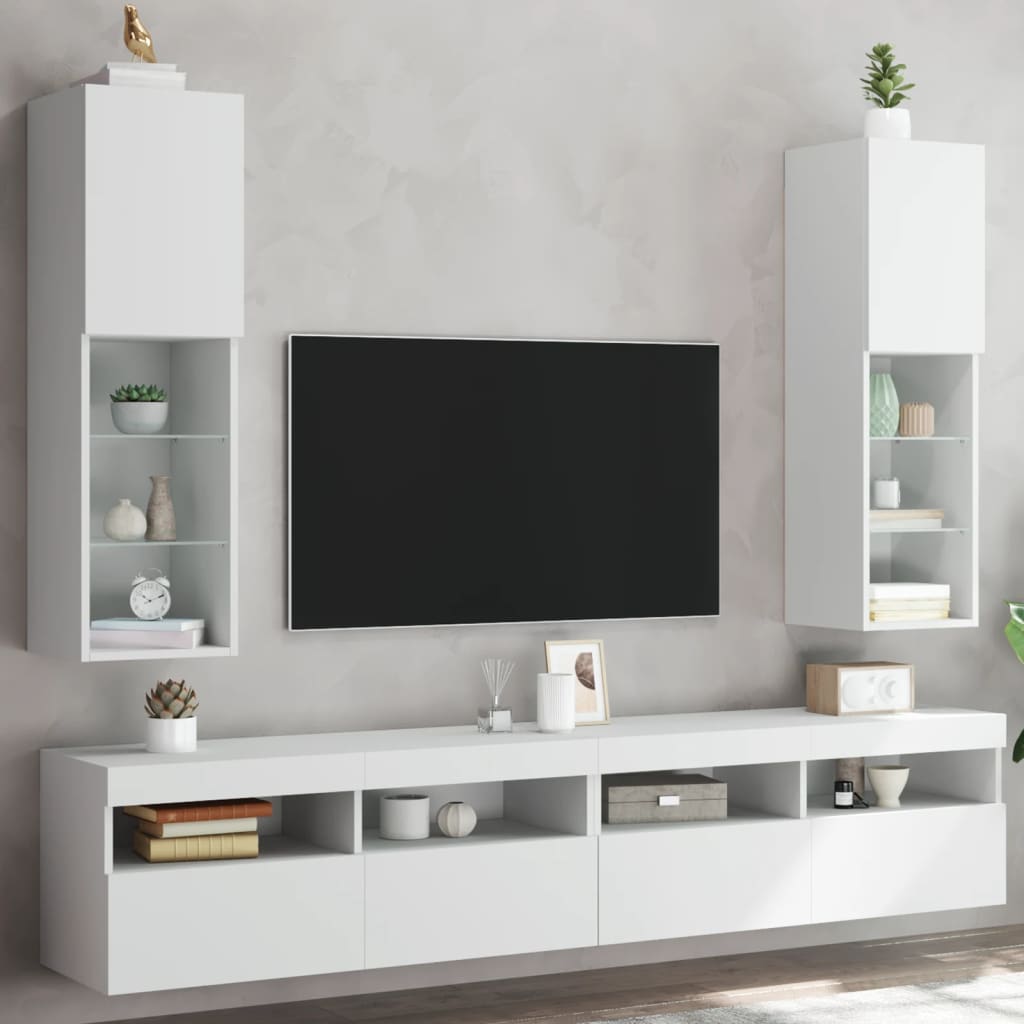 vidaXL TV Cabinets with LED Lights 2 pcs White 30.5x30x102 cm