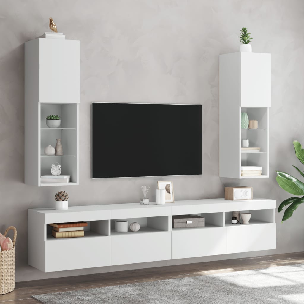 vidaXL TV Cabinets with LED Lights 2 pcs White 30.5x30x102 cm