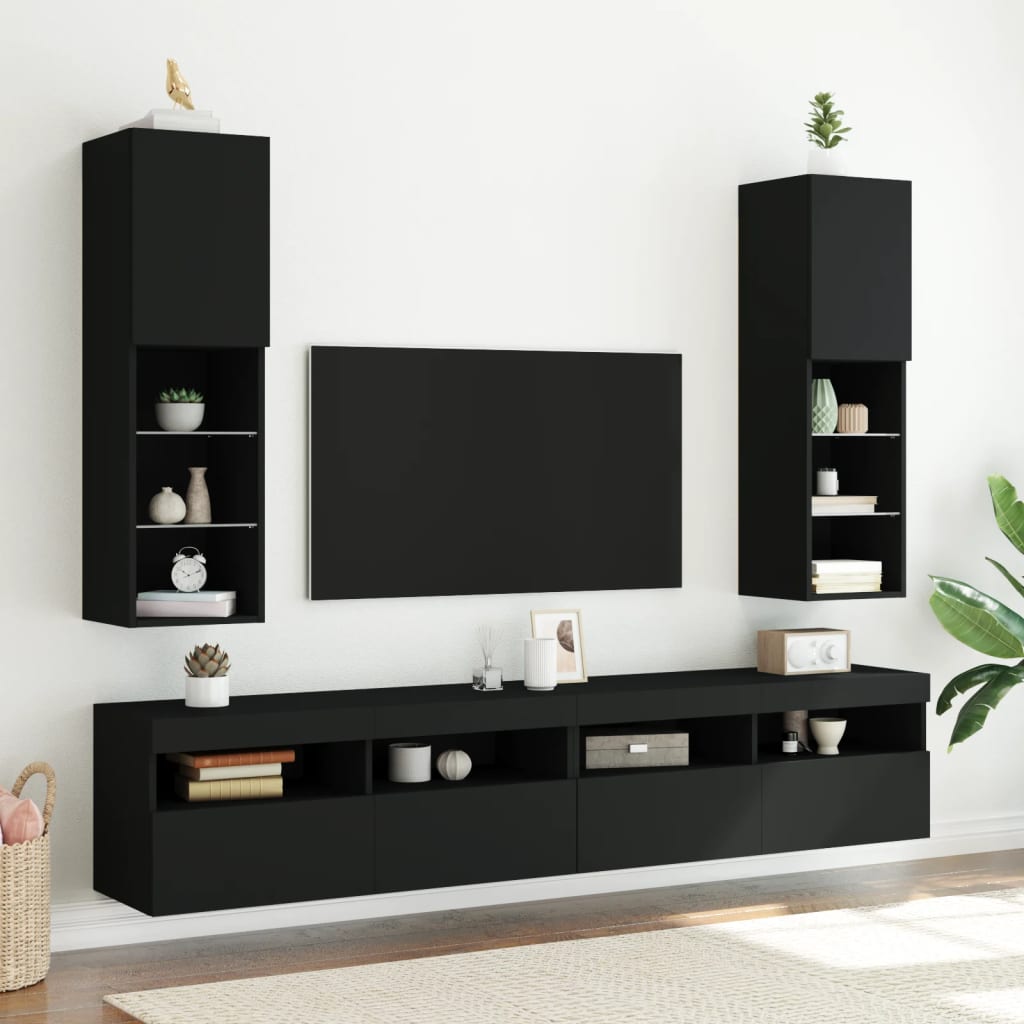 vidaXL TV Cabinet with LED Lights Black 30.5x30x102 cm