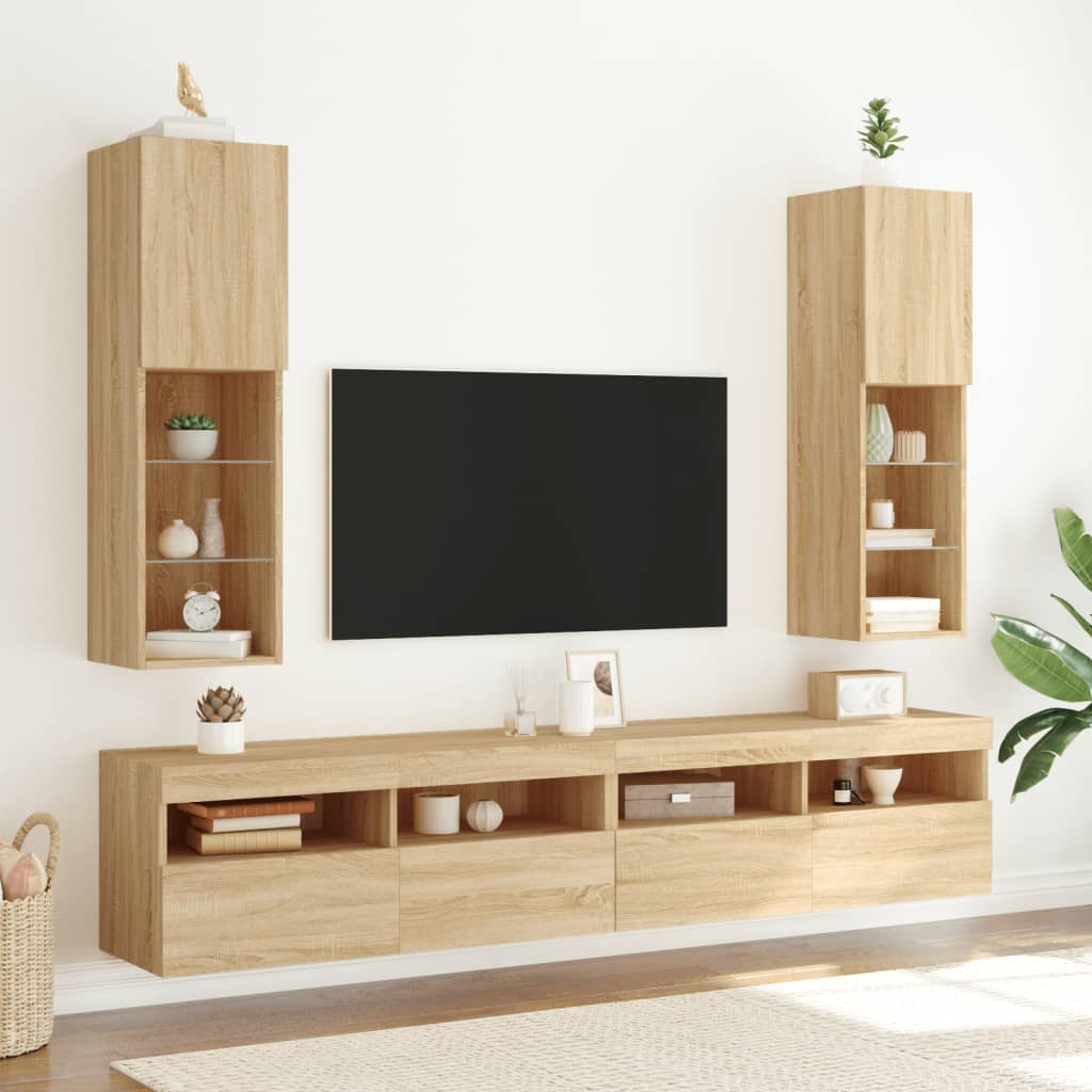 vidaXL TV Cabinet with LED Lights Sonoma Oak 30.5x30x102 cm