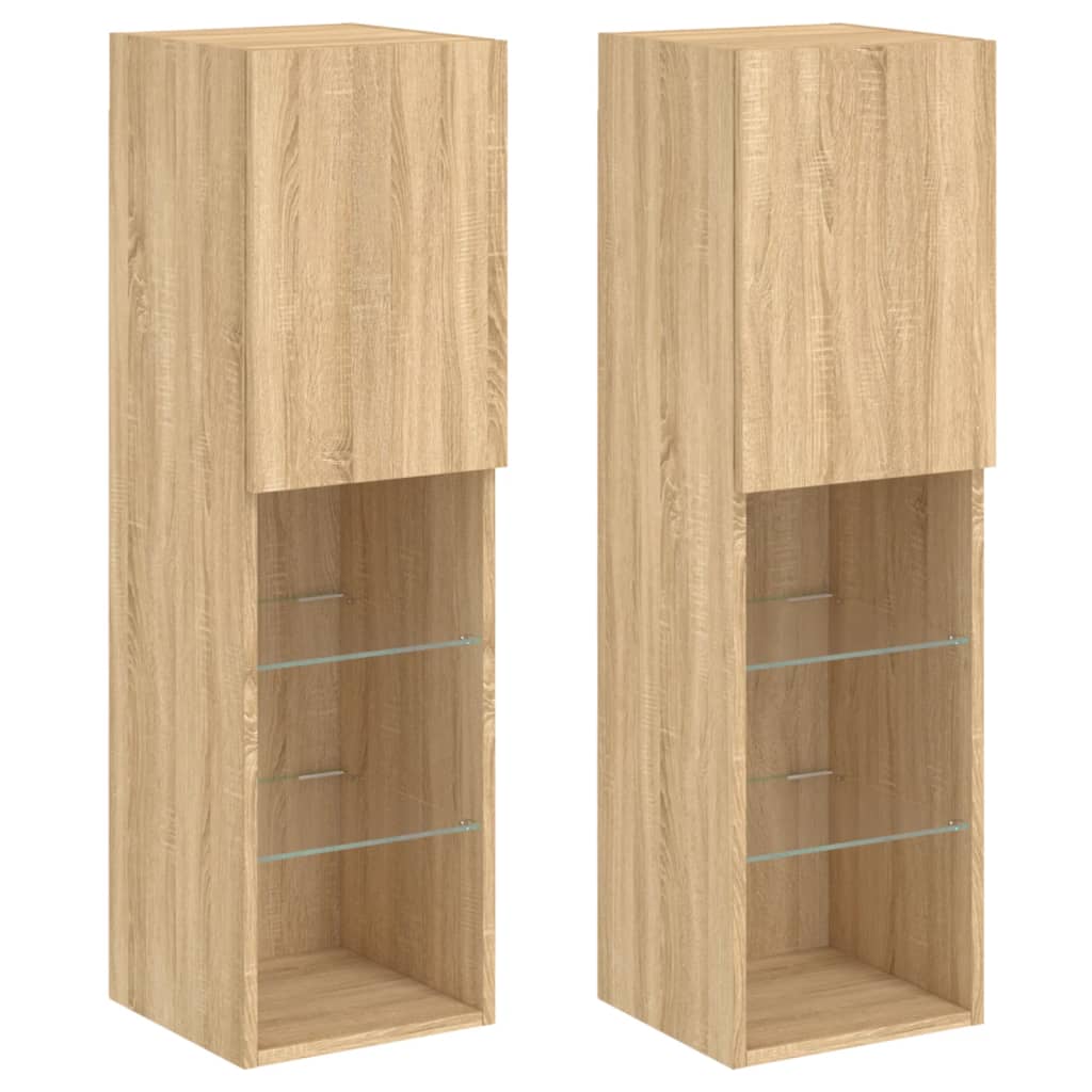 vidaXL TV Cabinets with LED Lights 2 pcs Sonoma Oak 30.5x30x102 cm