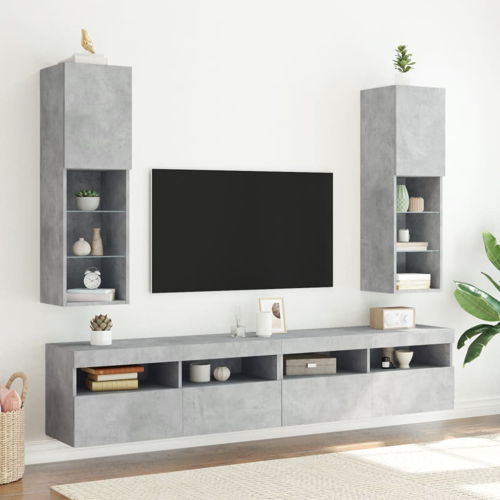 TV Cabinet with LED Lights Concrete Grey 30,5x30x102 cm