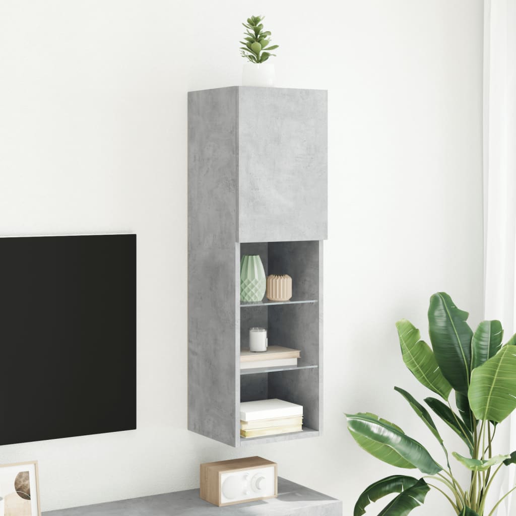 TV Cabinet with LED Lights Concrete Grey 30,5x30x102 cm