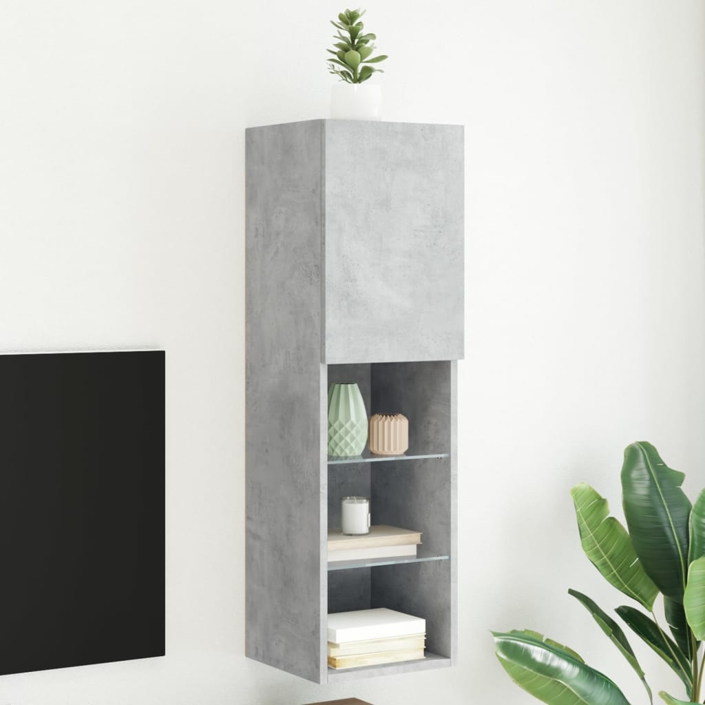 TV Cabinet with LED Lights Concrete Grey 30,5x30x102 cm