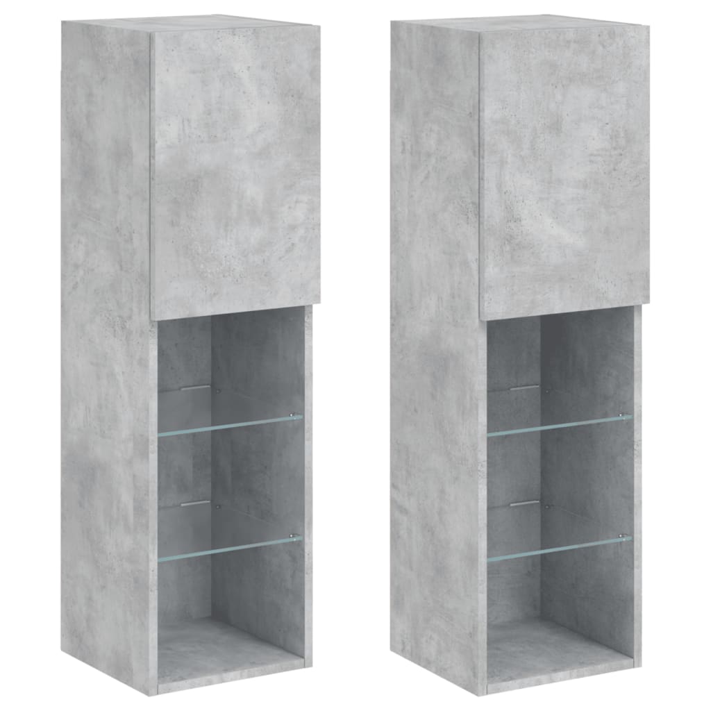 vidaXL TV Cabinets with LED Lights 2 pcs Concrete Grey 30.5x30x102 cm