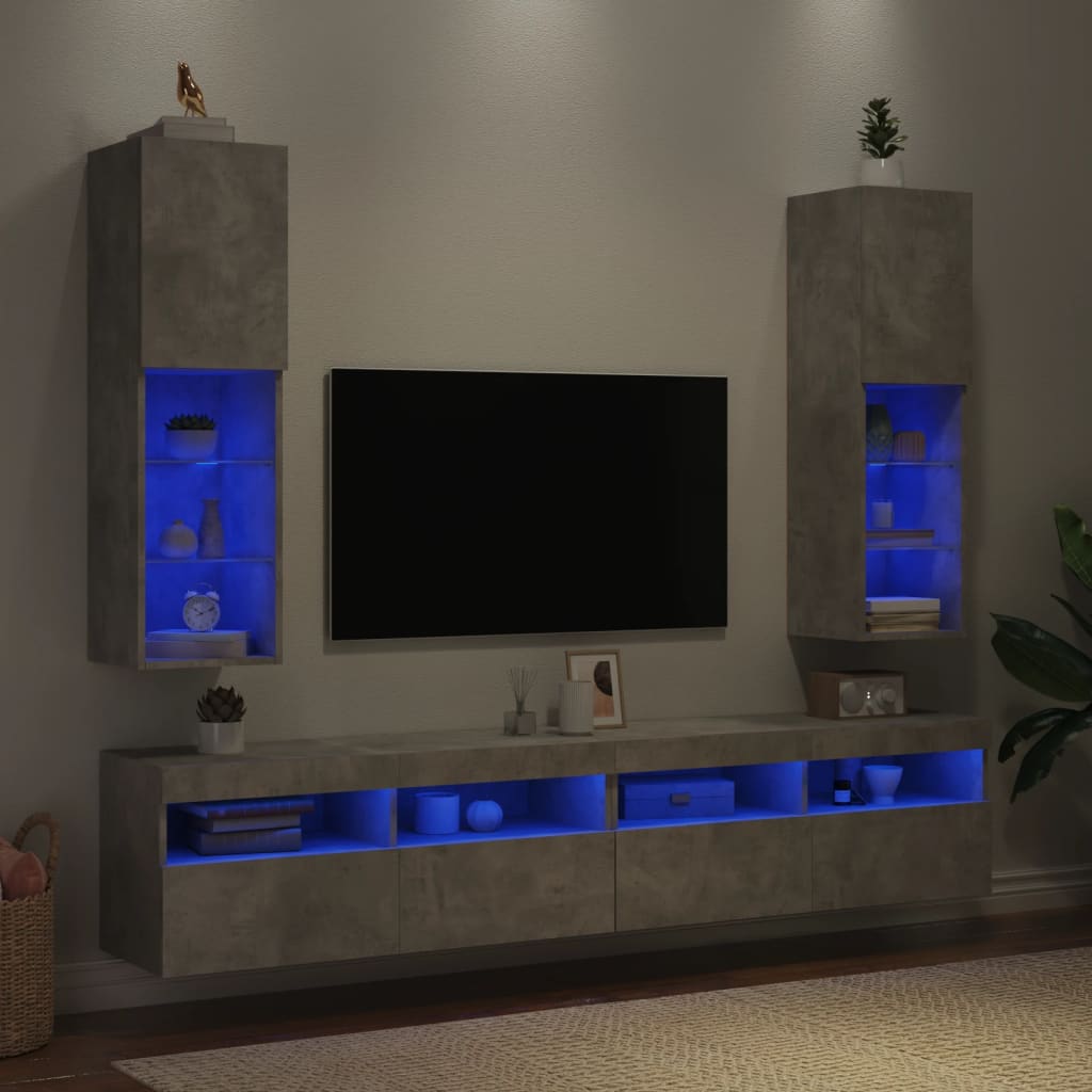 vidaXL TV Cabinets with LED Lights 2 pcs Concrete Grey 30.5x30x102 cm