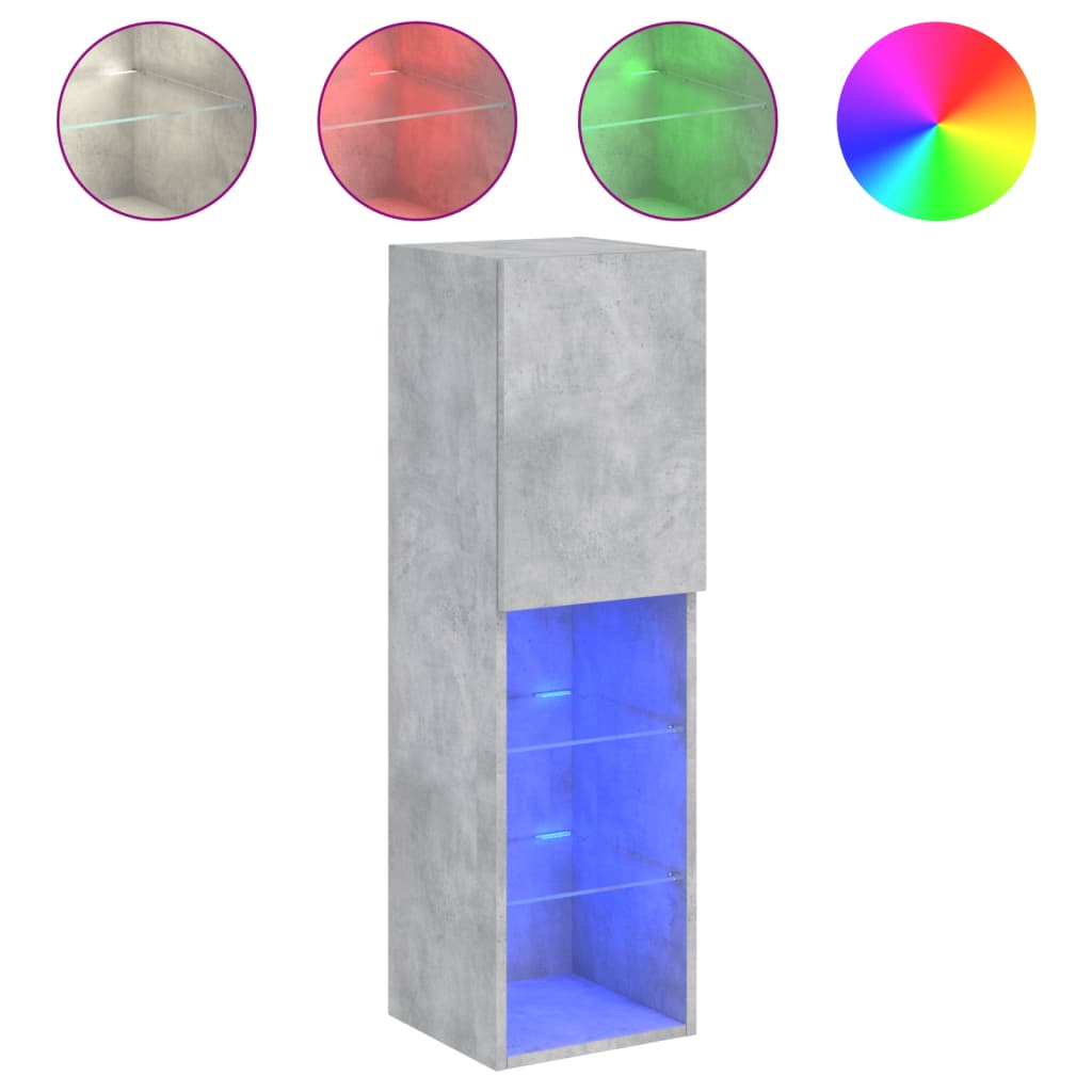 2 Piece TV Cabinet Set with LED Lights Concrete Grey 30,5x30x102 cm