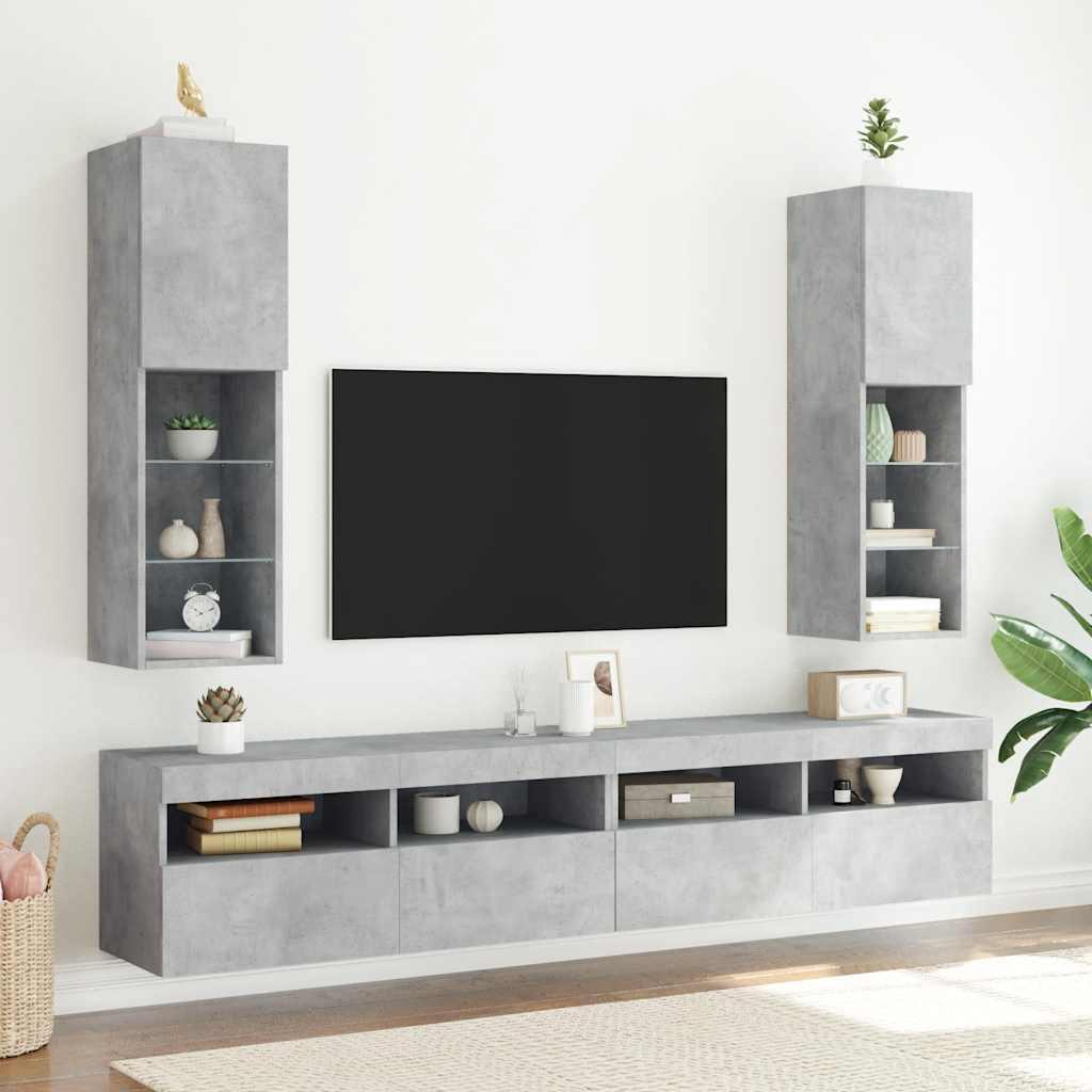 2 Piece TV Cabinet Set with LED Lights Concrete Grey 30,5x30x102 cm